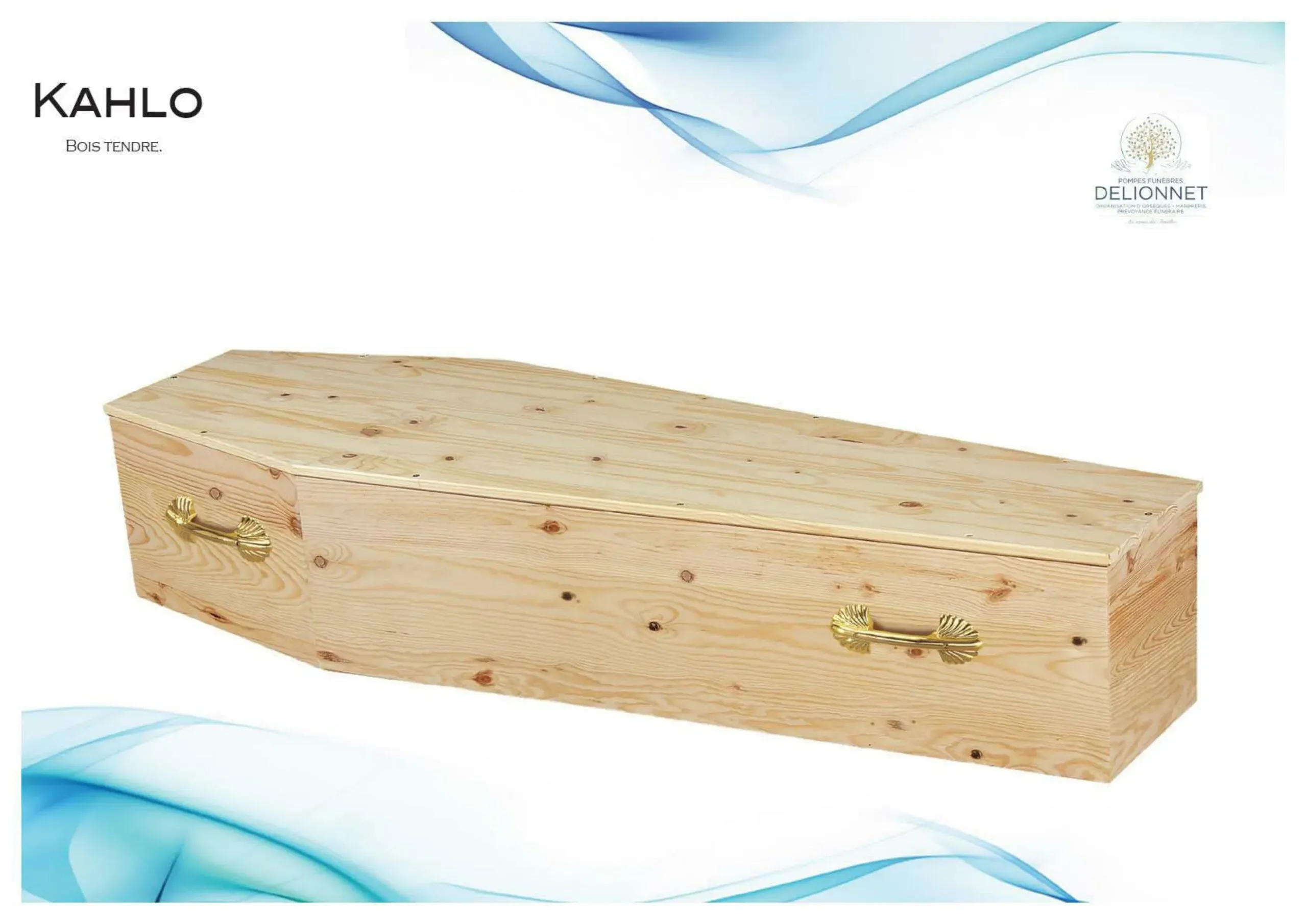 Cercueil en bois tendre clair de forme parisienne modèle Kahlo.