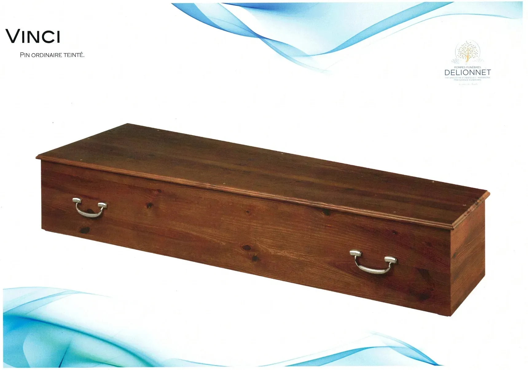 Cercueil simple et épuré en pin ordinaire teinté modèle Vinci.